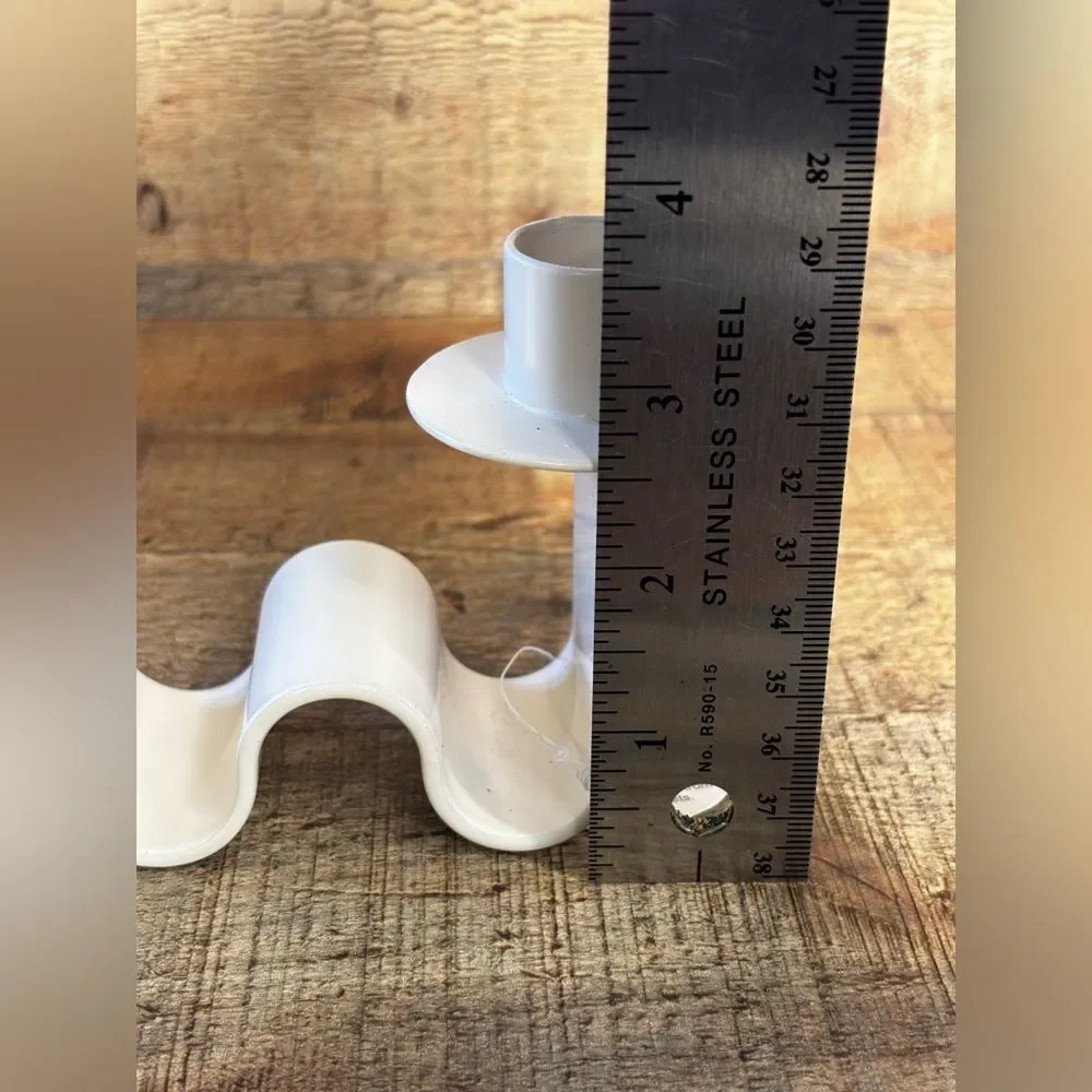 NEW Meso Helen Wave Dual Taper Candlestick Holder White Modern Metal NIB*
